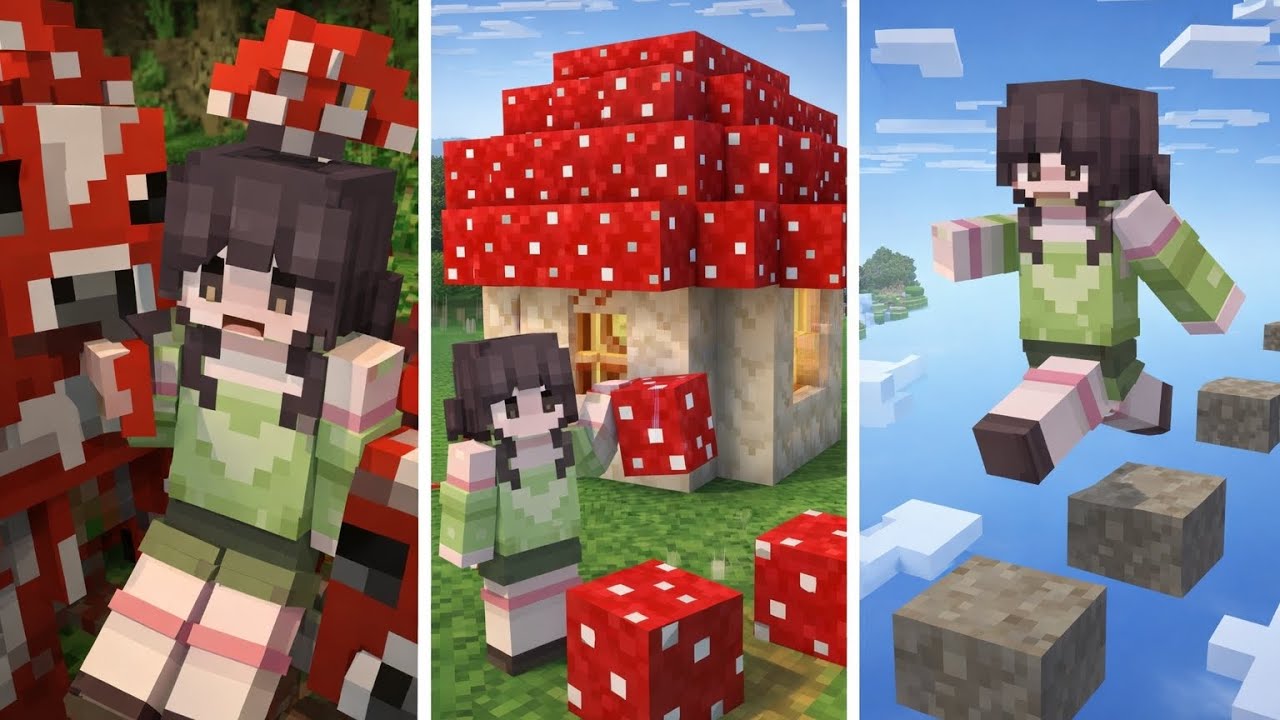 UTKNĘŁAM W GRZYBIE i MUSIAŁAM ZBUDOWAĆ różne z różnych bloków GRZYBY 😱🍄 w Minecraft 