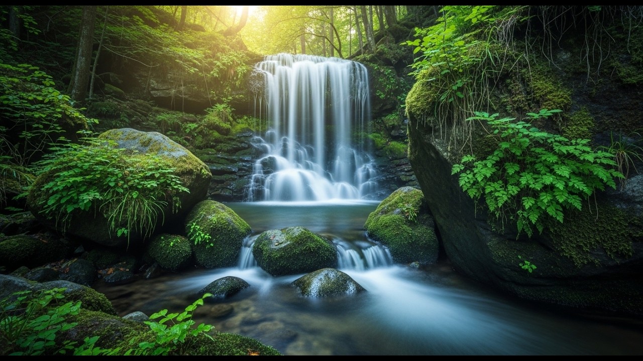 Peaceful Waterfall Scenery with Calm Piano Music | Relaxing Nature Sounds for Stress Relief