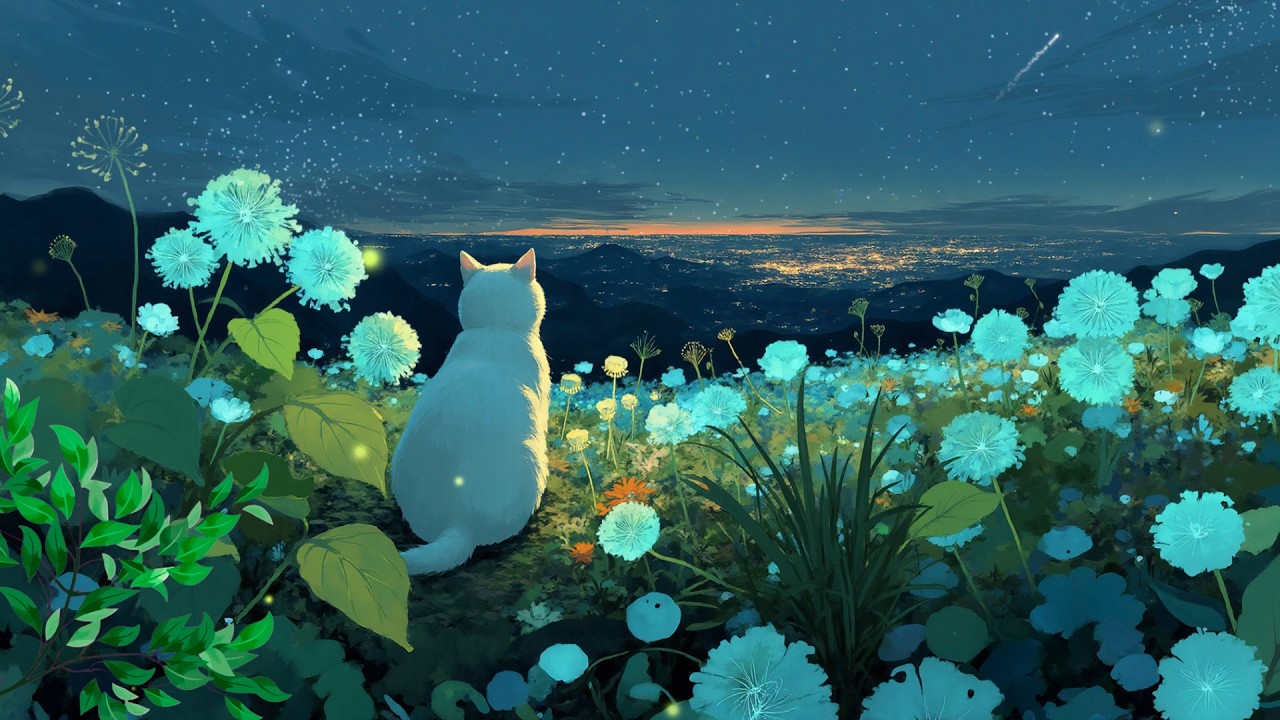 Cat and Magical Night 🌙🐾 Lofi February - Chill Beats to Calm Your Mind