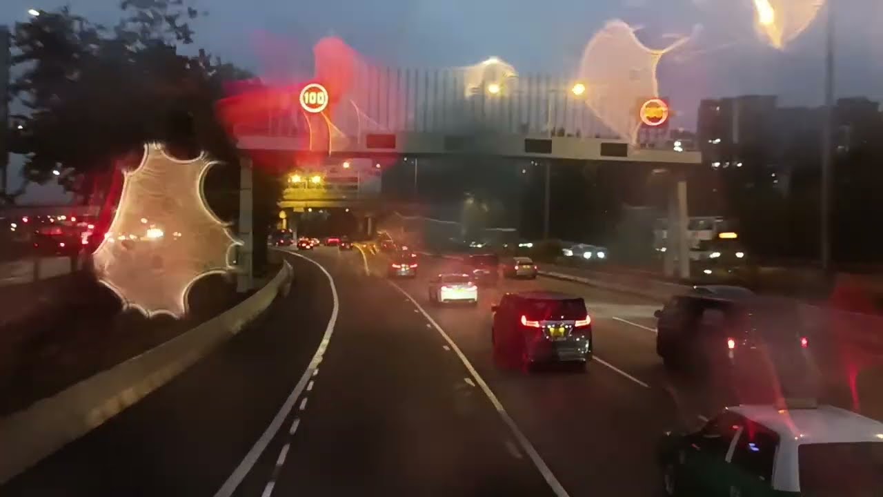 [Ran over the Rain on dusk] LWB E41 bus ride from Tai Po Tau to SKYCITY