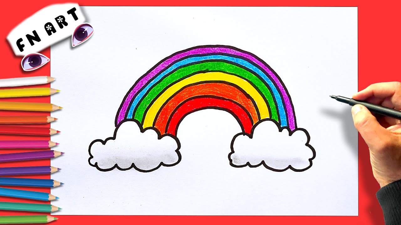 How to draw a rainbow and clouds easy with coloring