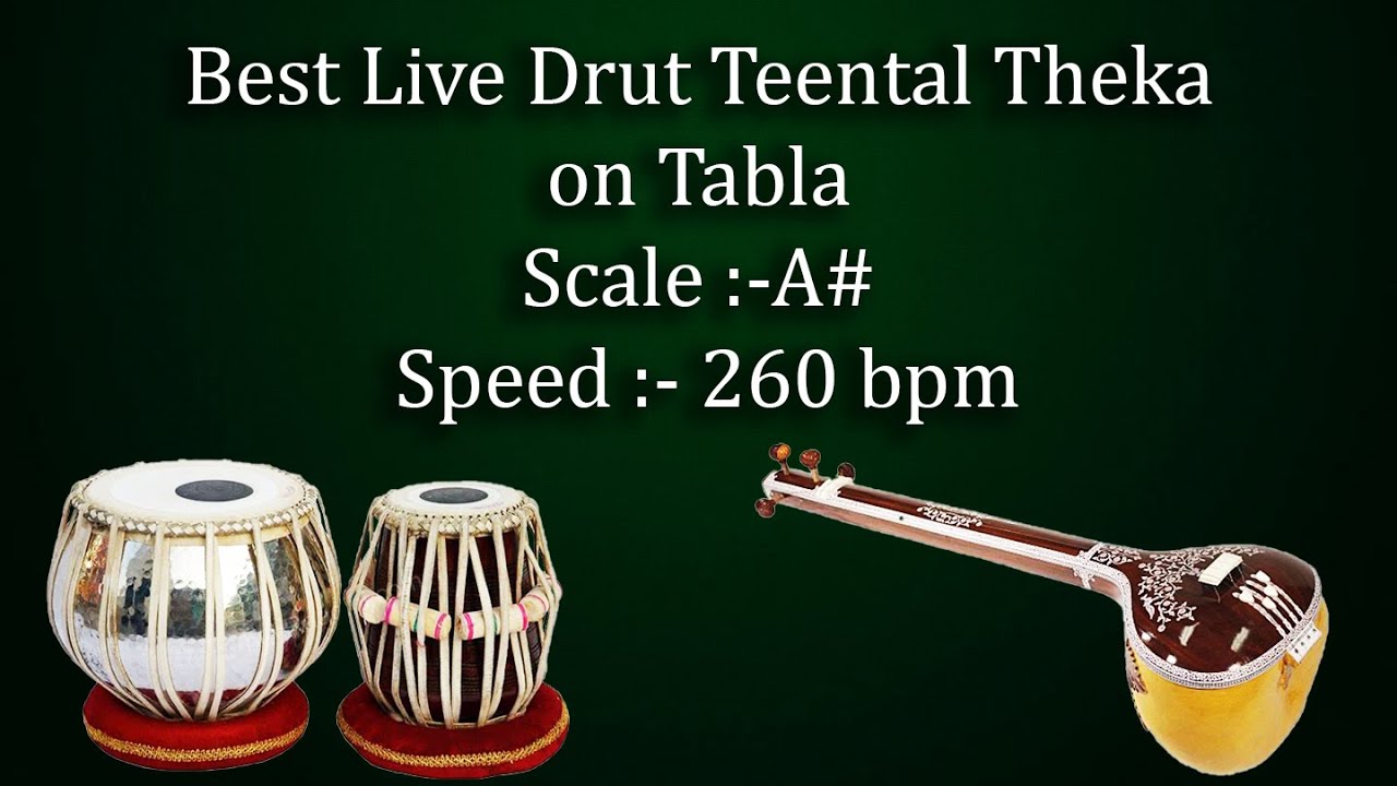 द्रुत तीनताल ठेका | Best Live Drut Teental Theka with Tabla | A# Scale | Kali 5 | 260 bpm | काळी  ५