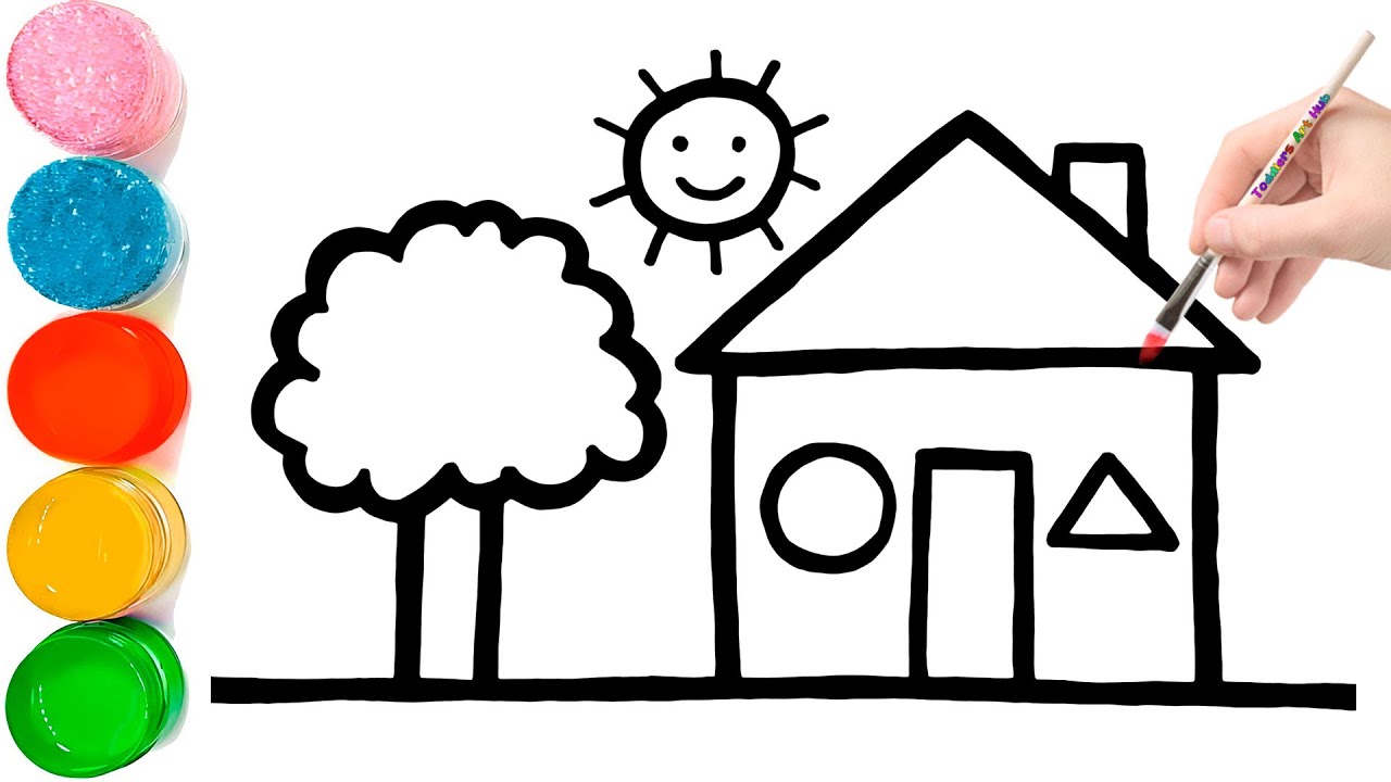 Drawing House form Shapes, easy painting for kids | How to draw House Using Basic Shapes