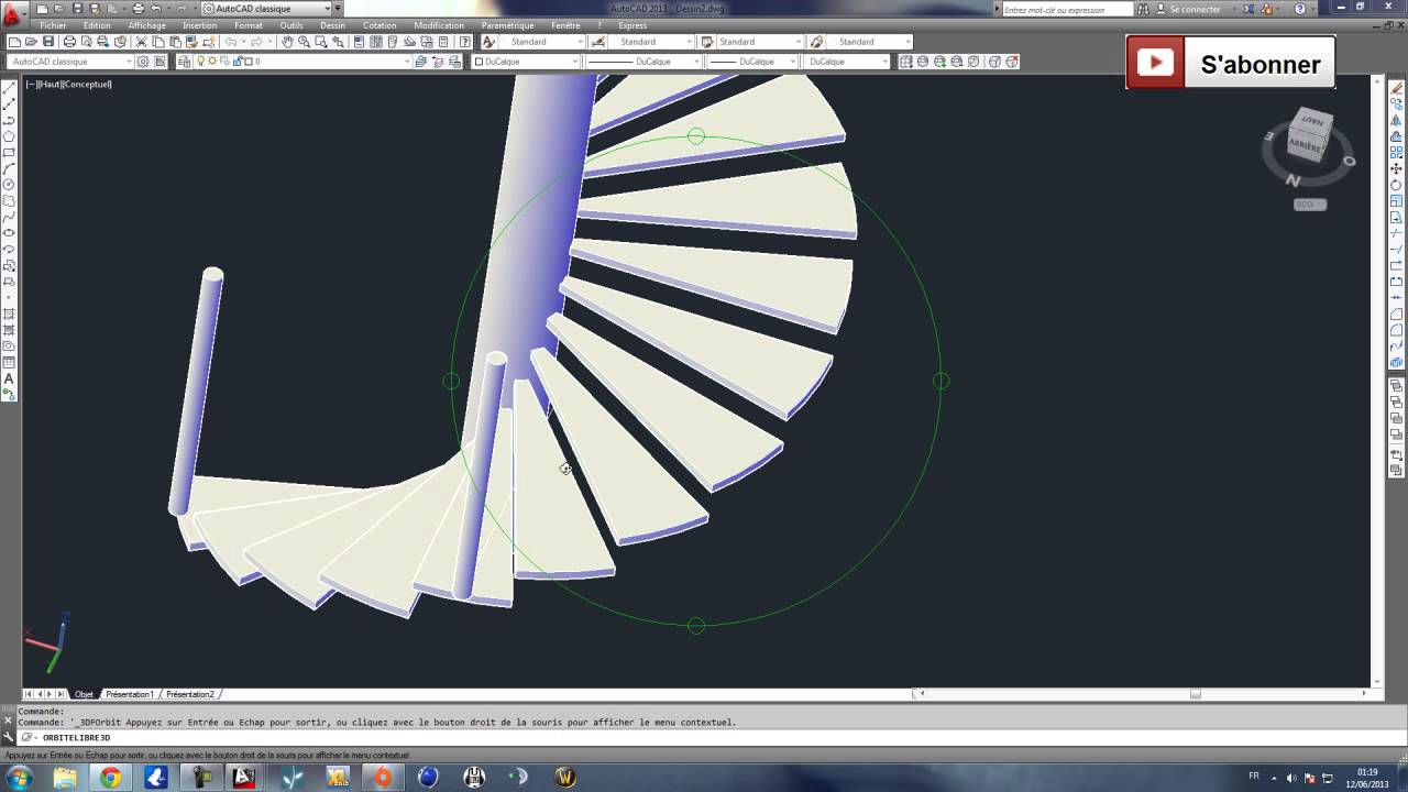 Autocad 3D Modelisation d'un escalier helicoidal / colimaçon Partie 1