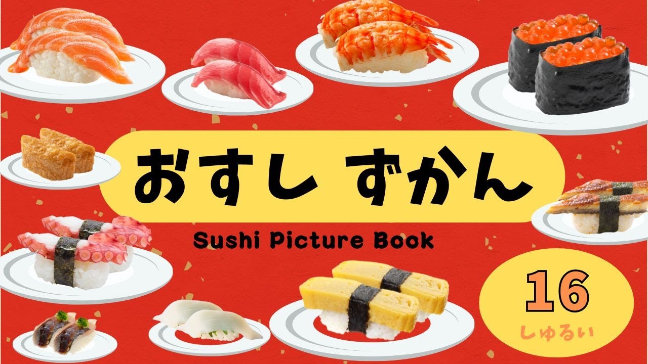 子供向け【お寿司図鑑】16種類/絵本/フラッシュ/Sushi picture book