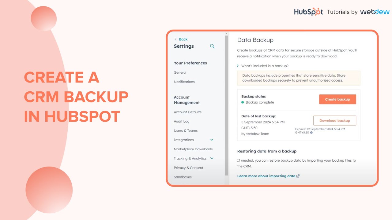 How to create a CRM backup in HubSpot