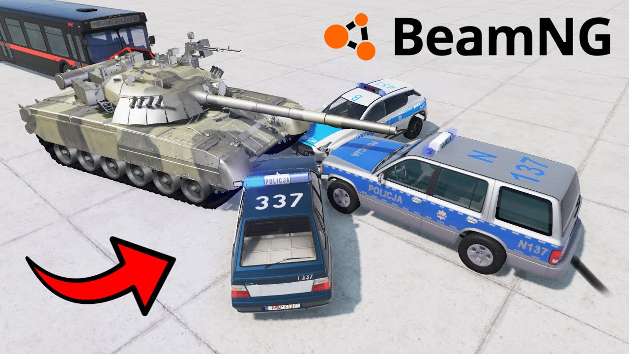 DUŻO POLSKIEJ POLICJI VS CZOŁG T-80U w BEAMNG.DRIVE 