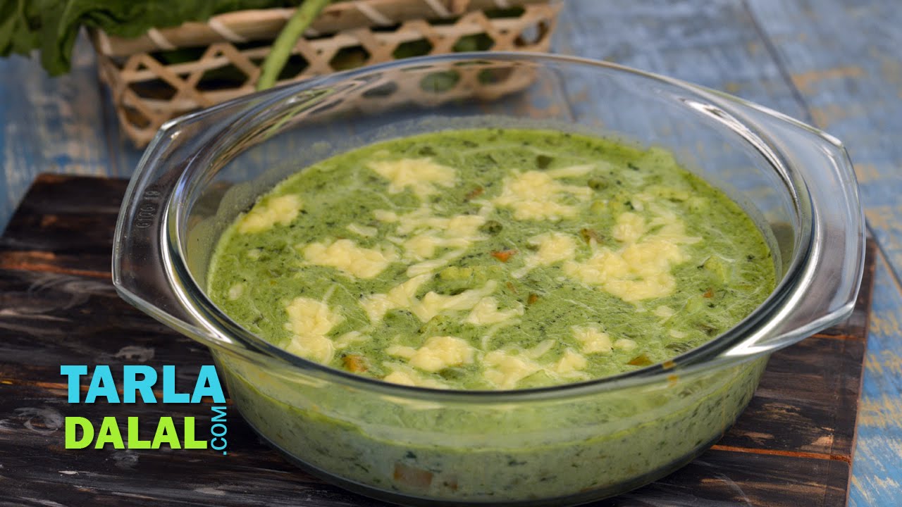 Baked Vegetables in Spinach Sauce by Tarla Dalal