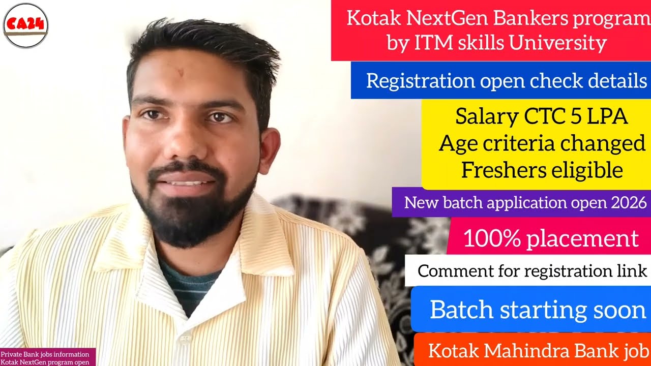 Kotak NextGen bankers program by ITM skills University registration open 2026 batch _ fresher apply 