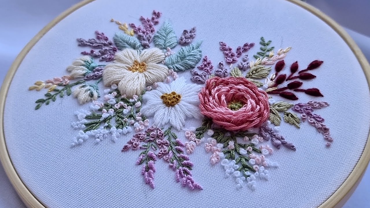 3D Embroidery - Graceful bouquet rose and wildflowers - simple idea