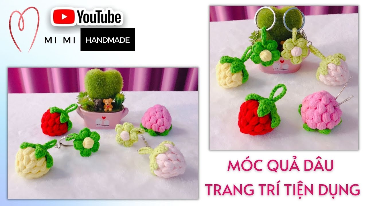 Móc Quả Dâu Trang Trí Túi Xách 🍓| Làm Móc Khoá & Ghim Kim Khâu | Strawberry Keychain | Mimi Handmade