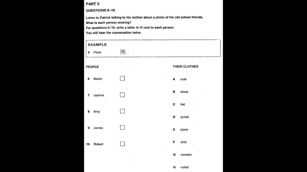 Listening A2, KET 3, Test 3, Part 2
