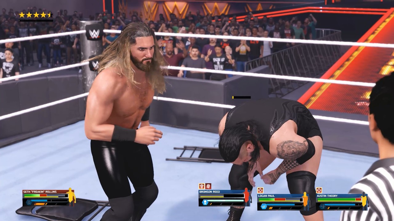 Seth Rollins Vs Reed, Logan Paul, Theory - 3 on 1 Handicap Match - WWE 2K25 - Legendary Gameplay