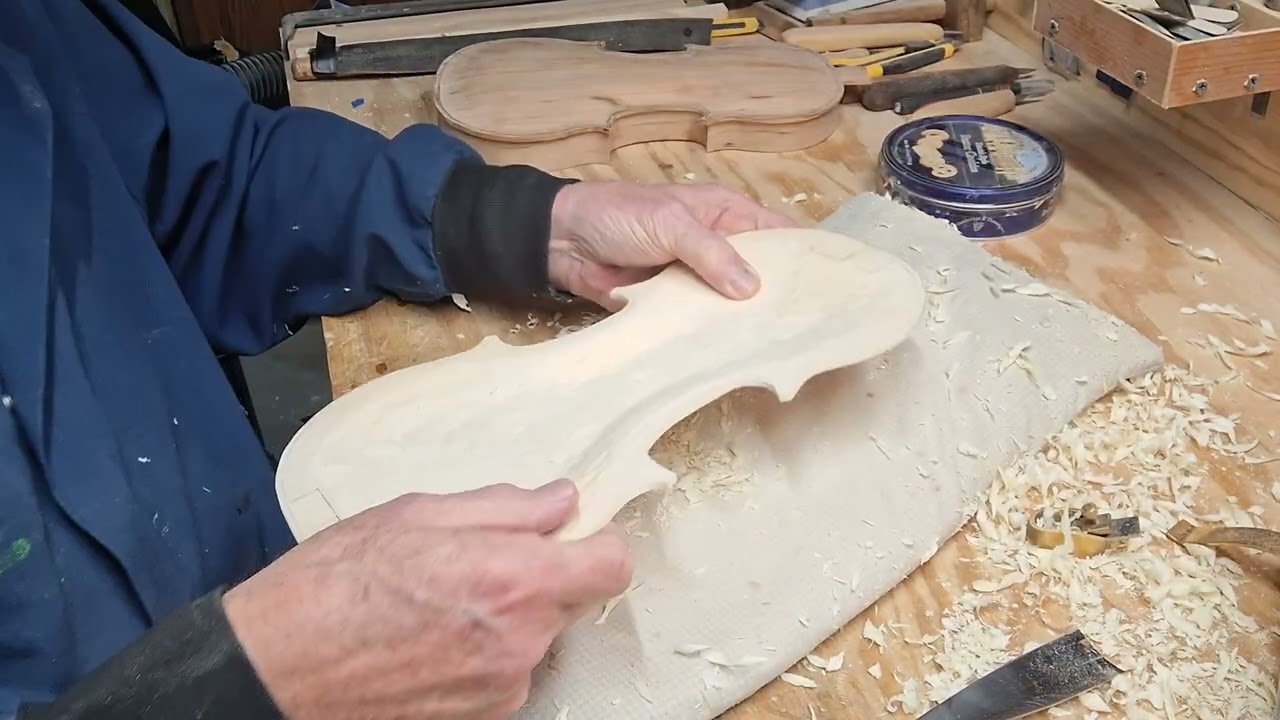 Bringing the top plate to its final thickness with a gouge and my small planes. PLEASE SUBSCRIBE