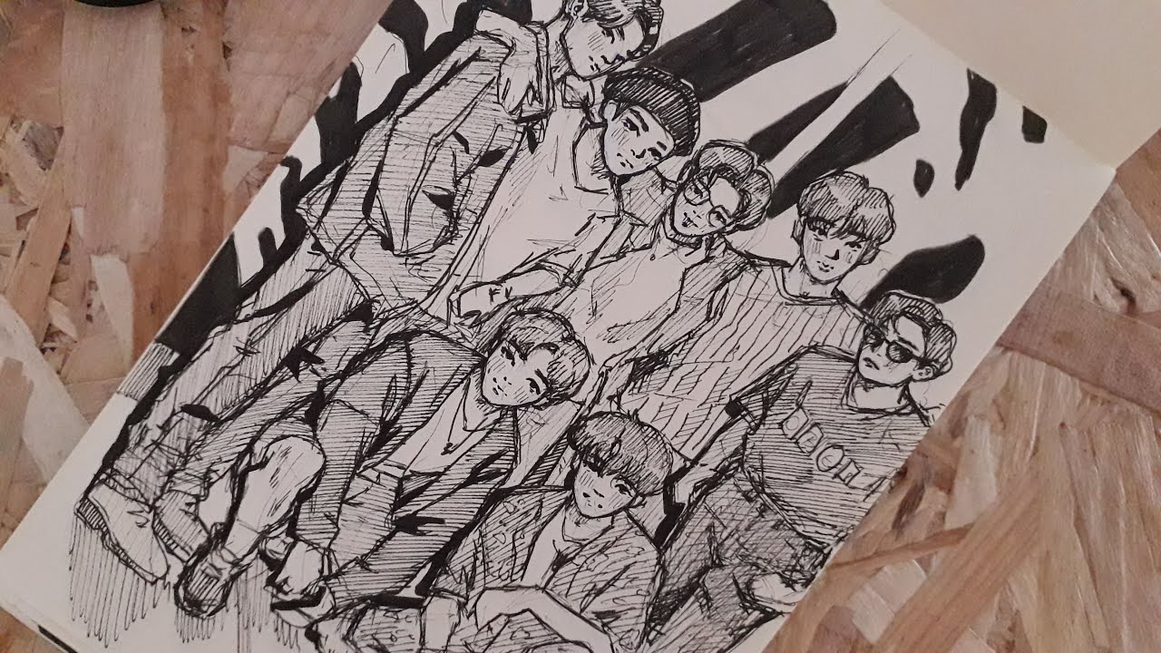 BTS Group Teaser Photo 1 | Dynamite | OT7 Pen Drawing