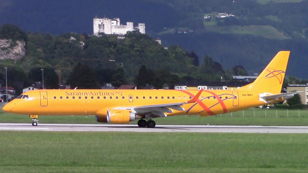 Saratov Airlines Embraer ERJ-195AR (VQ-BRY) departure at Salzburg Airport