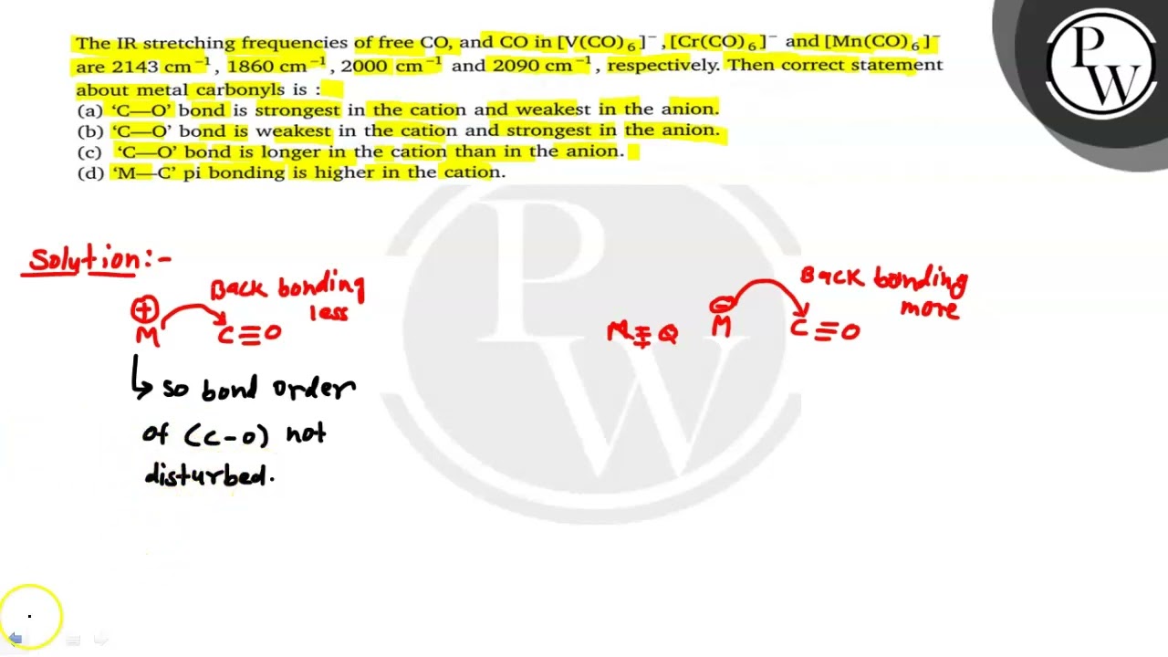 The IR stretching frequencies of free CO, and CO in [V(CO)_6]^-,[Cr(CO)_6]^-and [Mn(CO)_6]^- aie ...