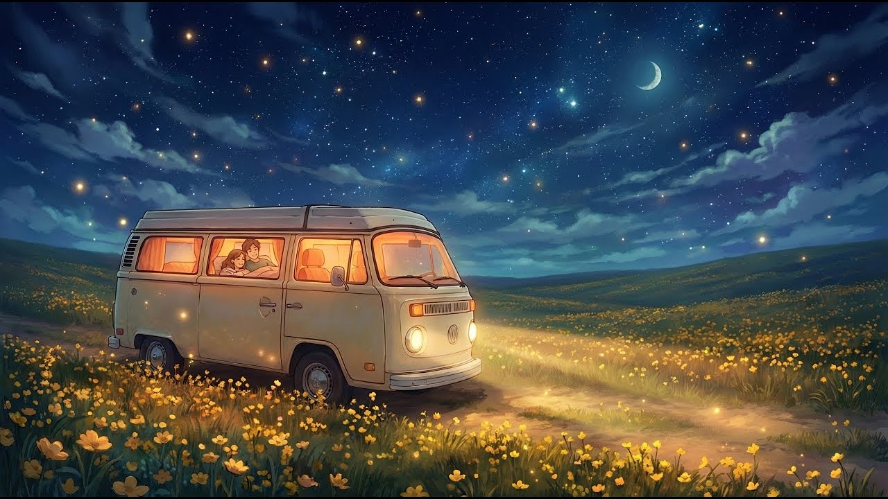 Late Night Road Trip Under the Stars | Calm Anime Music to Relax & Unwind