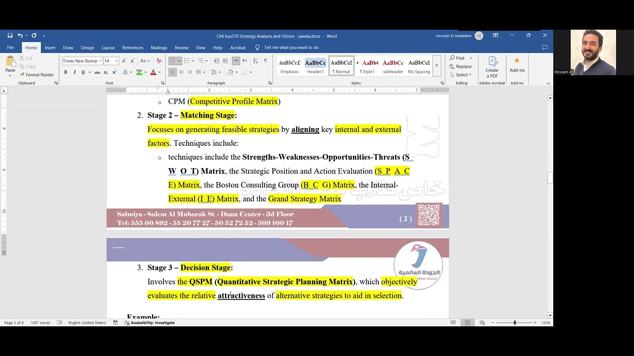 Bus310 2025 ch 6 final (Strategy Analysis and Choice) - MR Hussam Al-mokadem whats-app:0096598057301