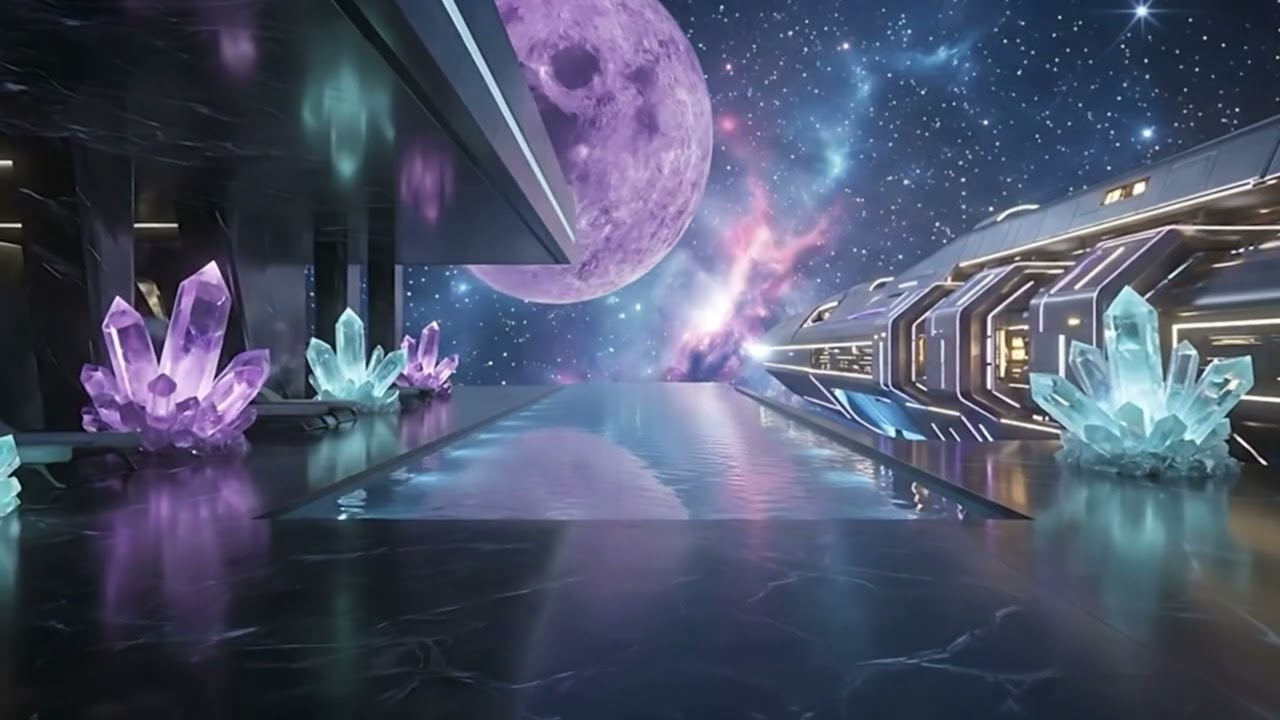 Luminous Crystal Terraces: Ultimate Space Spa & Infinity Pool | A Cosmic Luxury Tour