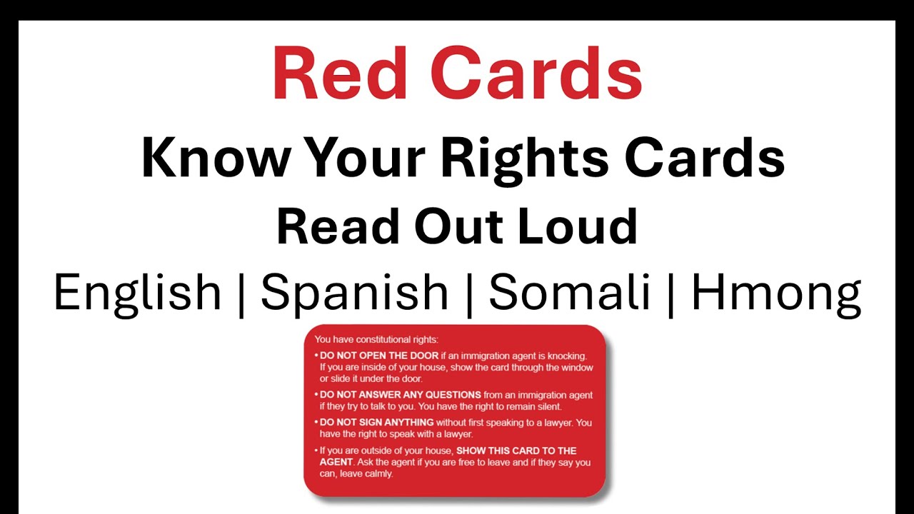 Red Cards Reading In Different Languages (English | Spanish | Somali | Hmong)- Know Your Rights