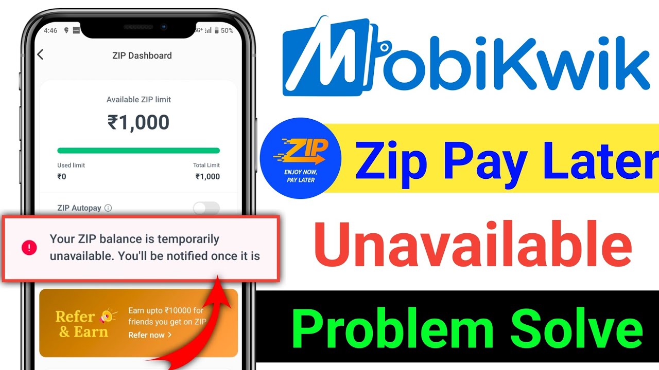 mobikwik zip pay later temporarily unavailable||mobikwik zip technical issue problem