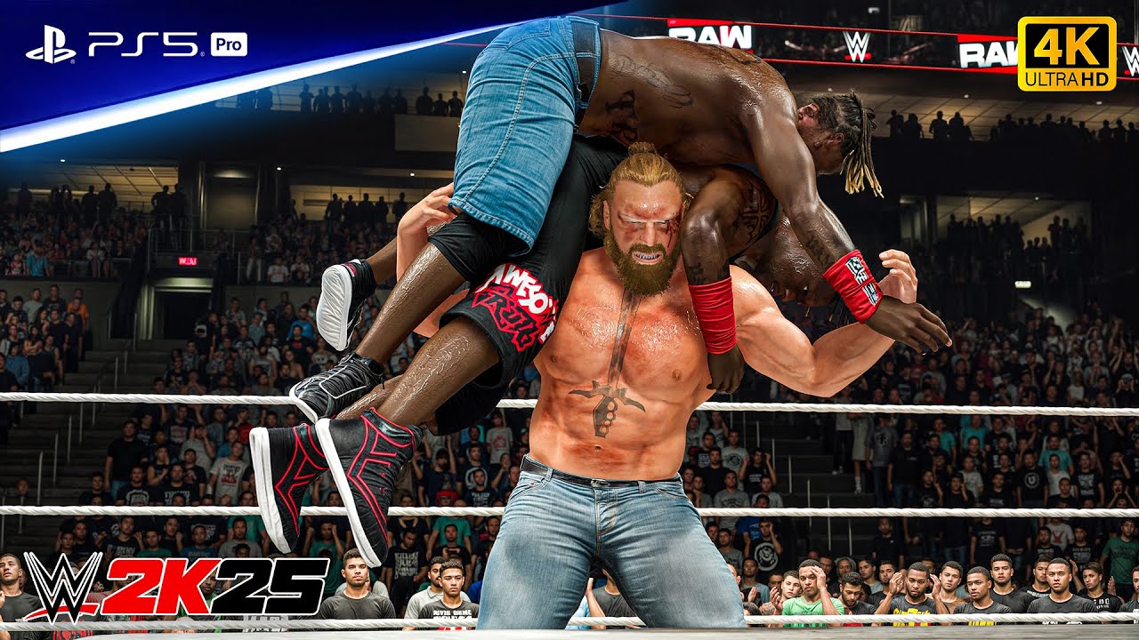 WWE 2K25 - Брок Леснар против Рона Киллингса и Рона Сины - Полный матч 2 на 1 с гандикапом | PS5™...