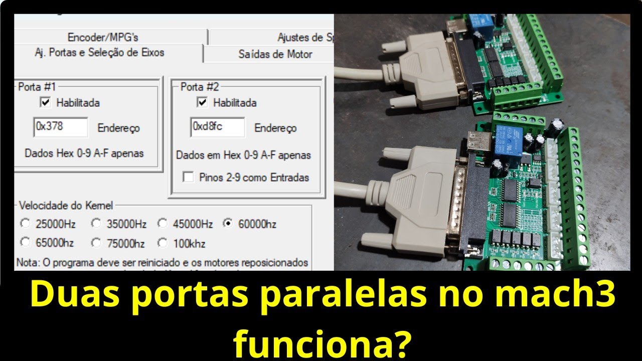 testando duas placas de portas paralelas no mach3.