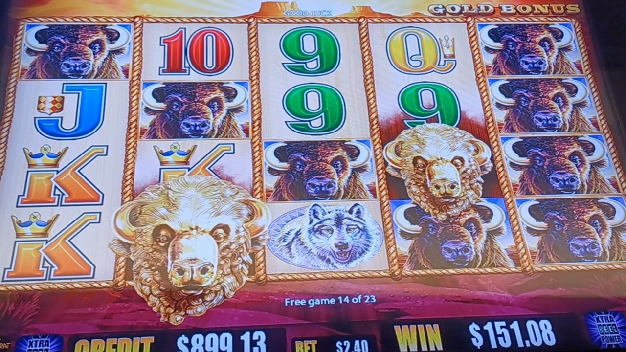 Need One More For 15 Golden Buffalo Heads HUGE BONUS WIN On Buffalo Gold Slot - SunFlower Slots