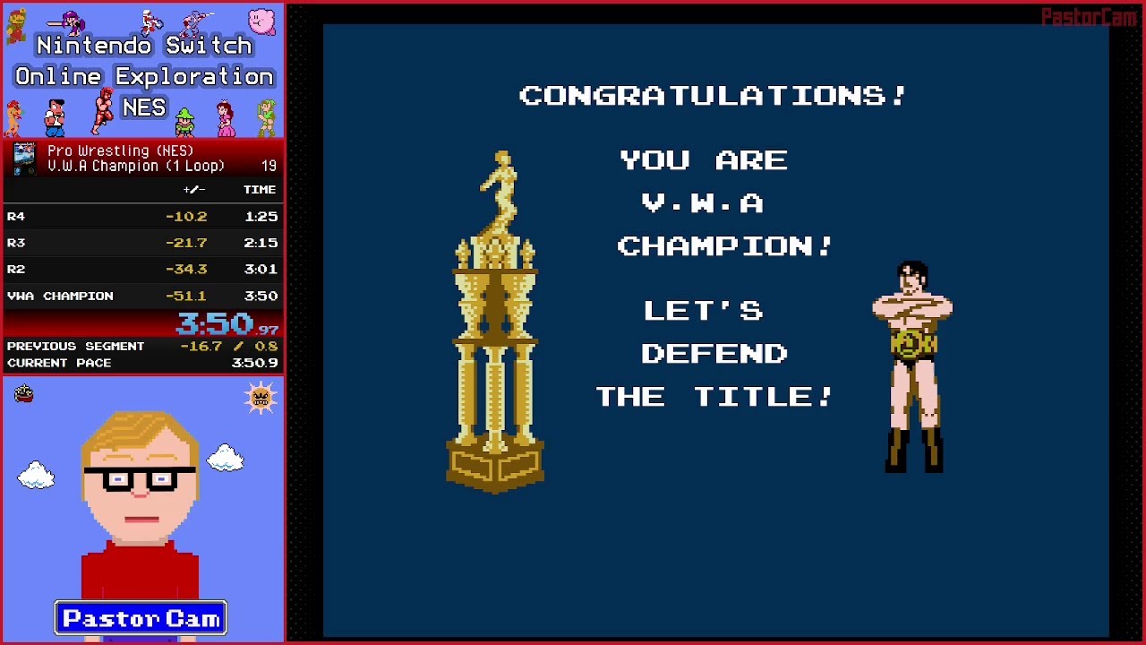 NSO NES Pro Wrestling Speedrun V.W.A. Chapionship (No Countouts) (1 Loop) in 3:50