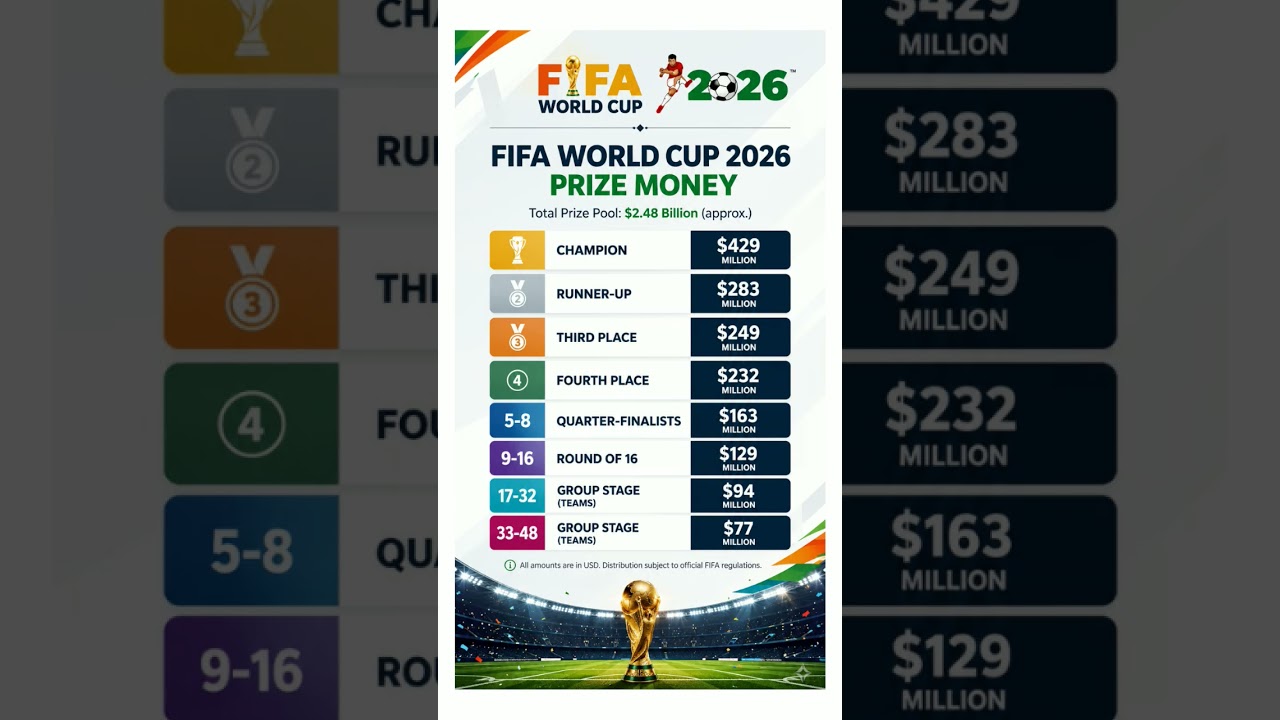 💰 FIFA World Cup 2026 Prize Money Revealed 🤯 Winner Gets $429 Million! ⚽🏆 #fifaworldcup2026 #fifa