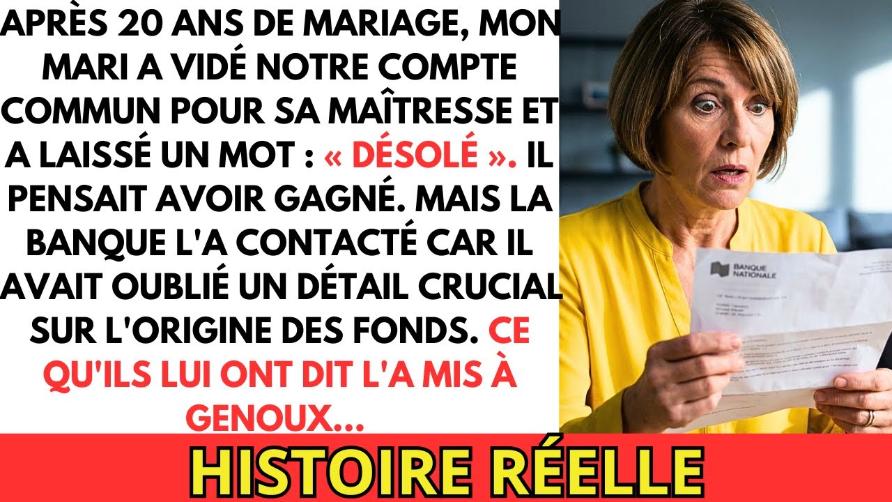 Mon mari a vidé notre compte pour Elle... Mais la Banque avait une surprise