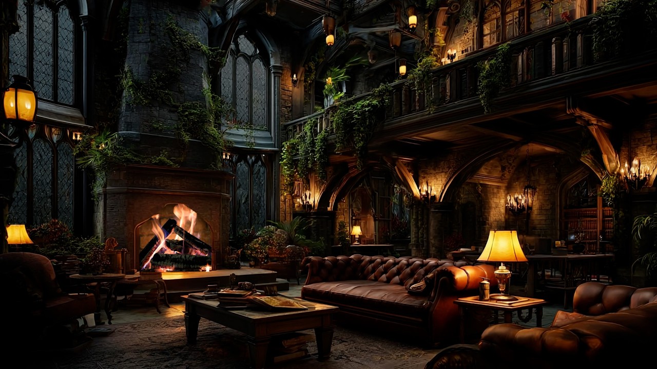 Quiet Rainstorm Night with Distant Thunder and Gentle Fireplace Crackle for Deep Sleep and Serenity