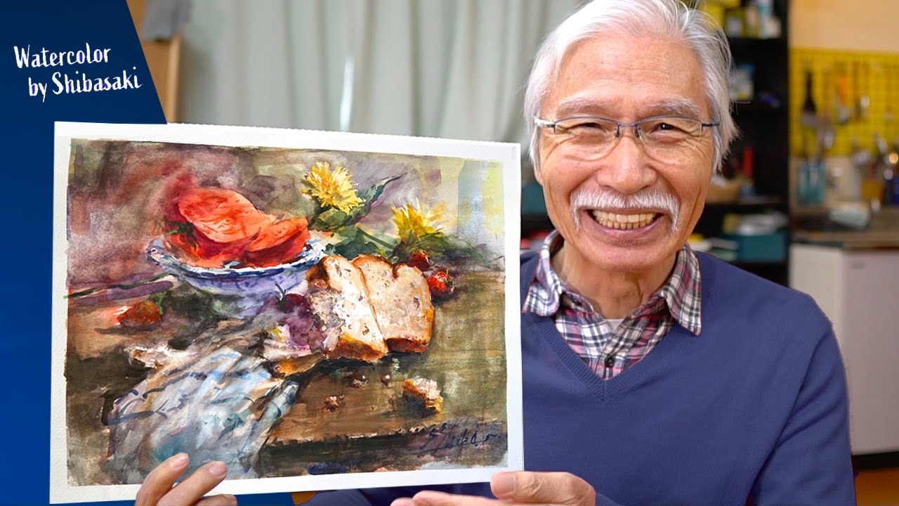 [Eng sub] Walnut bread / Watercolor painting still-life / Calming art