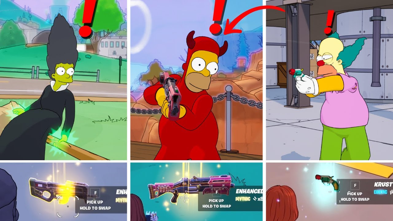 All Simpsons Boss Bosses, Mythic & Exotic Weapons in Fortnite  - Simpsons Boss locations
