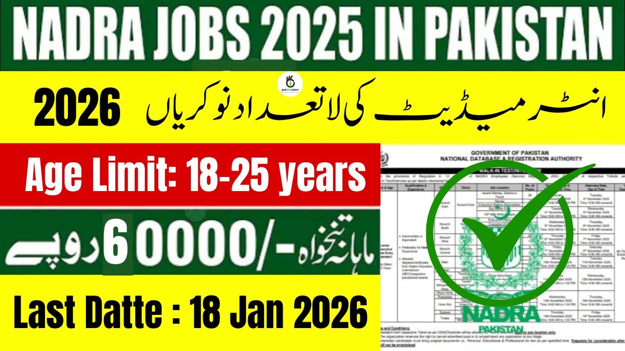 NADRA New Update Today 2026 | Intermediate to Graduation | Latest Government Jobs 2026 In Pakistan