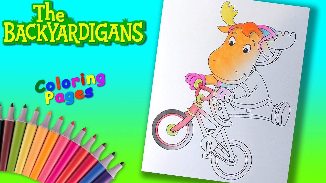 The Backyardigans Coloring Book For children. Moose Tyrone rides a bicycle Coloring pages for kids