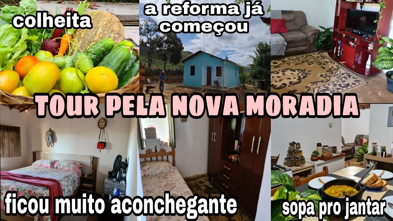 JÁ COMEÇOU A REFORMA/ FIZ UM TOUR PELA MINHA NOVA MORADIA/ COLHEITA/  SOPA NO FOGÃO A LENHA