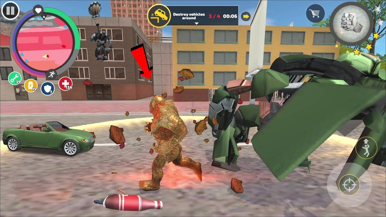 Rope Hero Vice Town (Stone Giant Fight Giant Robot Car) Giant Police Car Robot scatter on road - HD