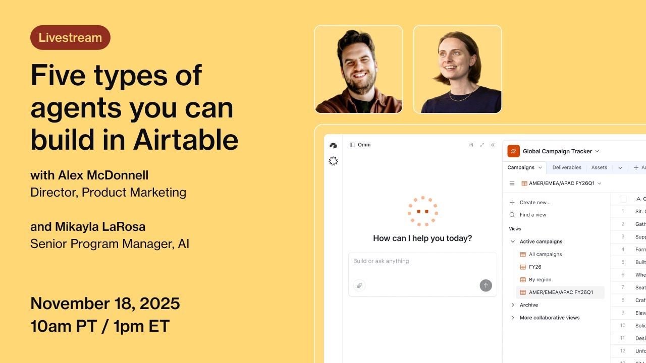 Join us live: 5 Types of Agents You Can Build with Airtable