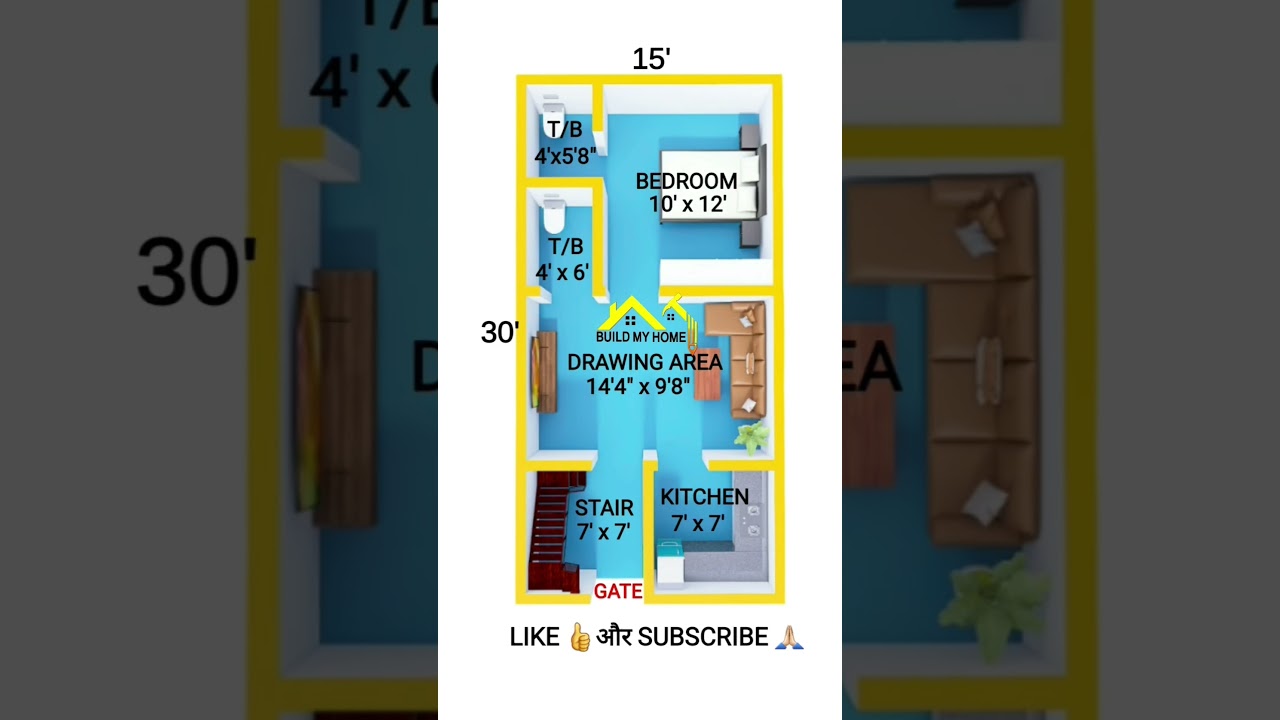 15 x 30 House Design/ #buildmyhome #houseplan #housedesign #housemap #home #trending