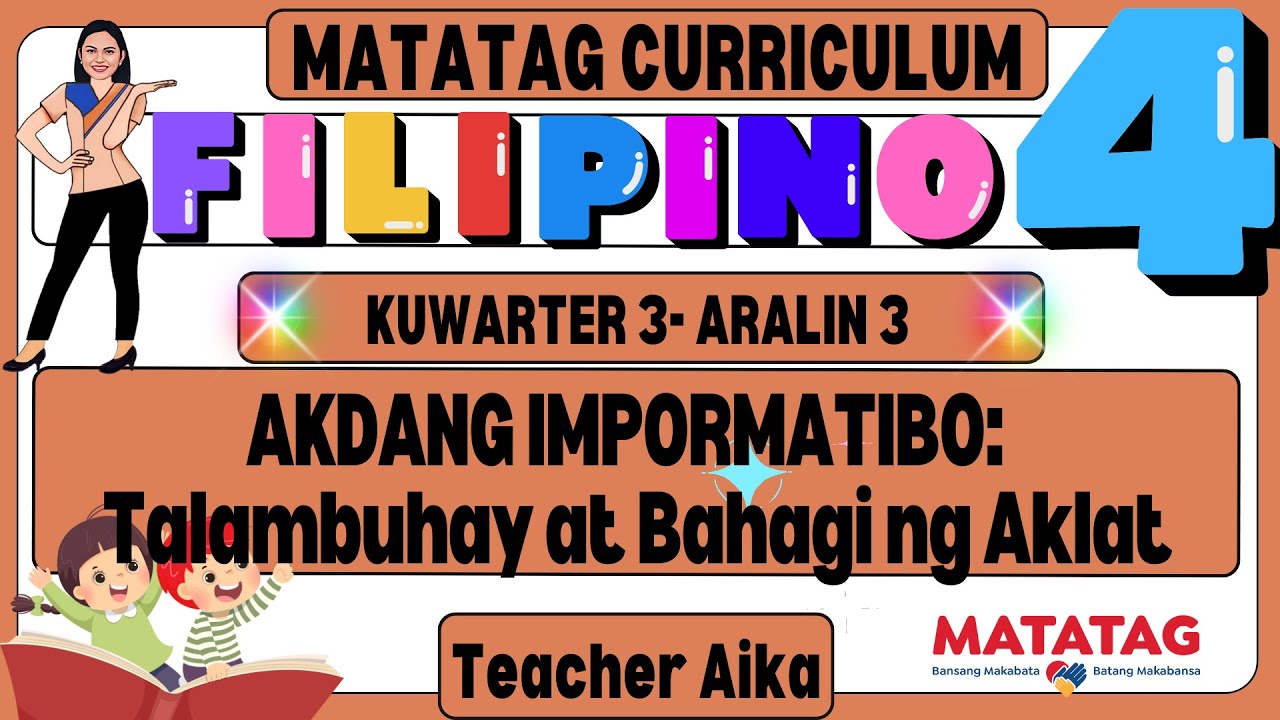 MATATAG FILIPINO 4 Grade 4 Kuwarter 3 Aralin 3 AKDANG IMPORMATIBO:  Talambuhay at Bahagi ng Aklat