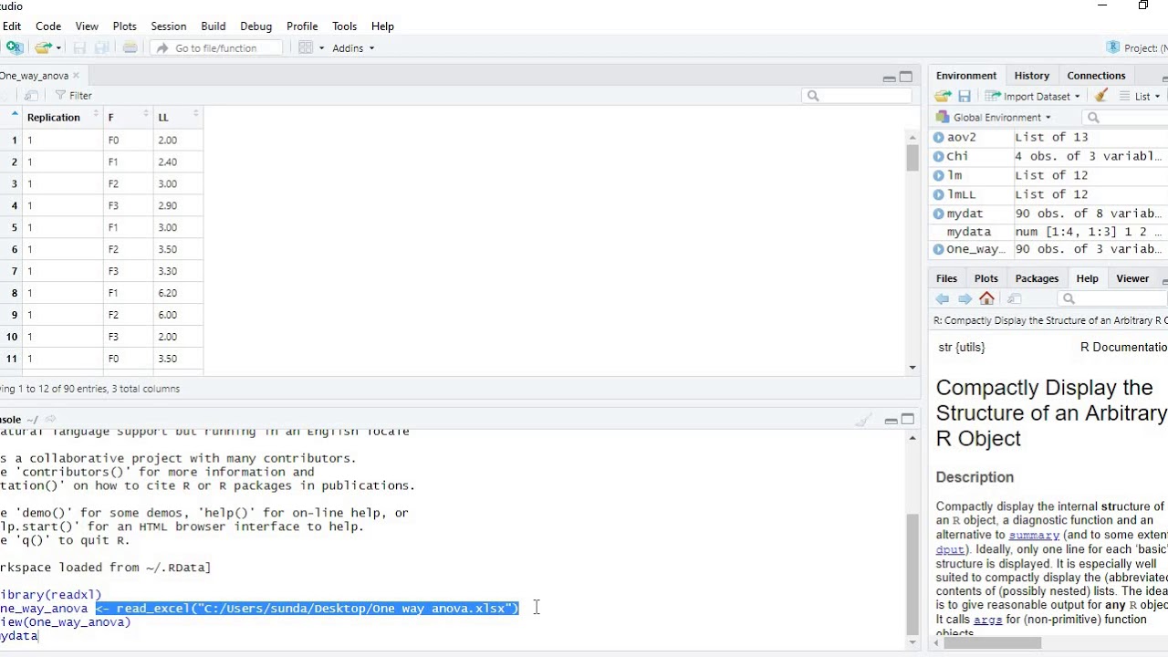 How to calculate One Way~Anova using R studio?
