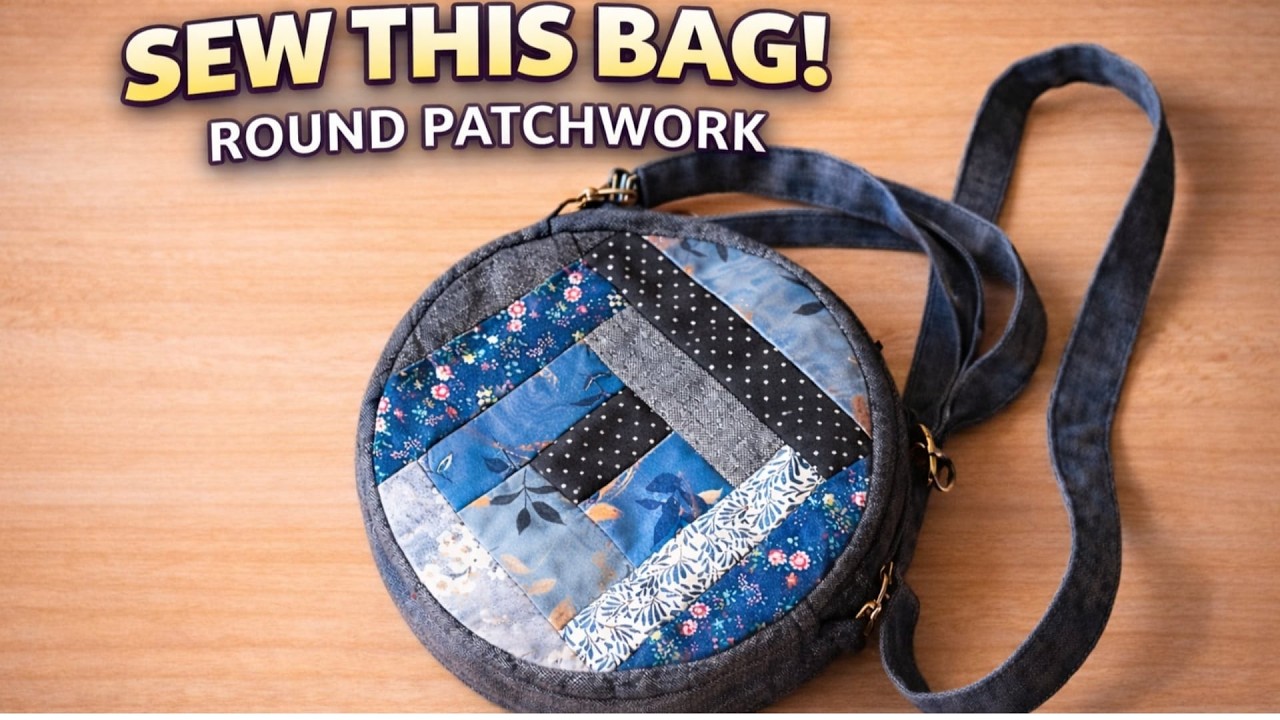 How to Sew a Quilted Round Patchwork Crossbody Bag- Step-by-Step Tutorial👜🧵