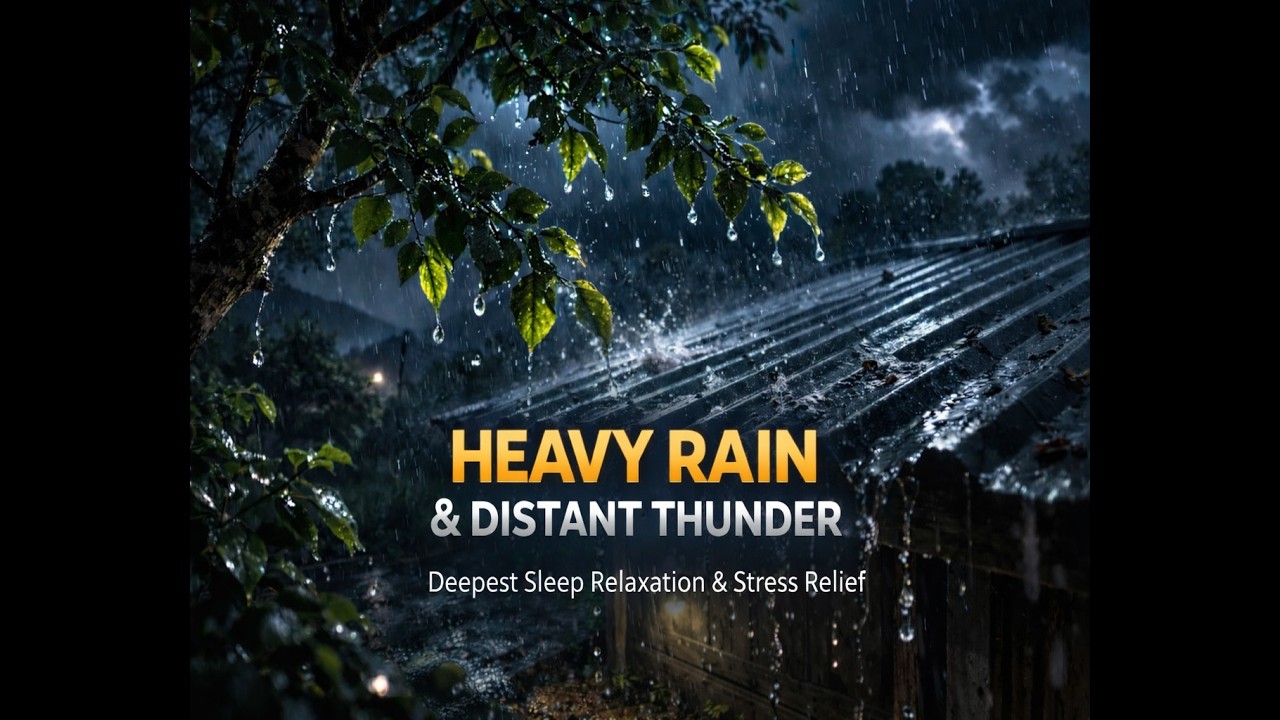 Heavy Rain on Metal Roof | Distant Thunder at Night | Cozy Sleep Sounds