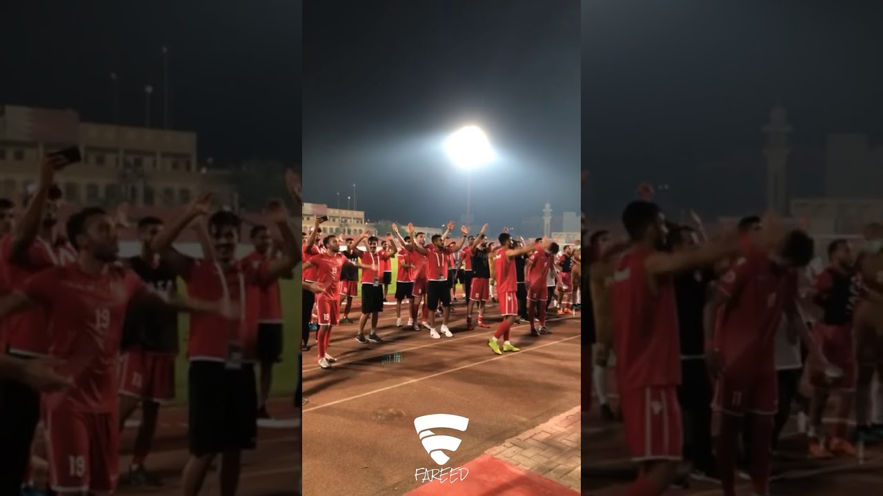 احتفالات لاعبين وجمهور المحرق بالتأهل في البطولة العربية بعد مباراة شباب قسنطينة الجزائري