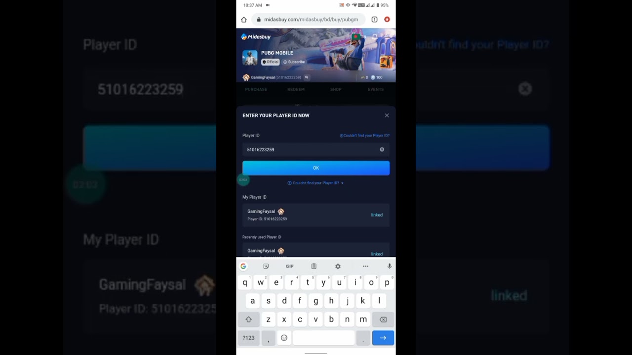 Bkash theka PUBG UC TopUp