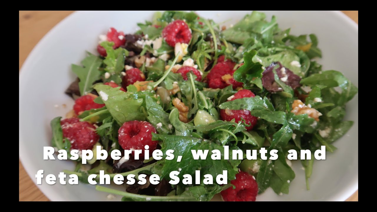 Salad Of Raspberries, Walnuts and Feta Cheese.