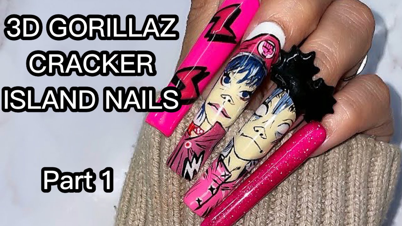 GORILLAZ Cracker Island 3D nails- PART 1 Free hand nail art