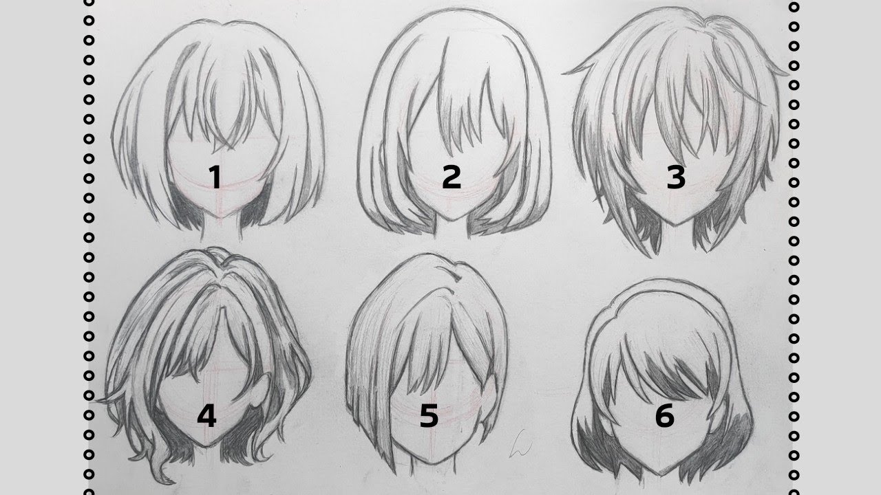 How to draw female ANIME HAIR - Short hairstyles | Slow Tutorial for Beginners (No time lapse)